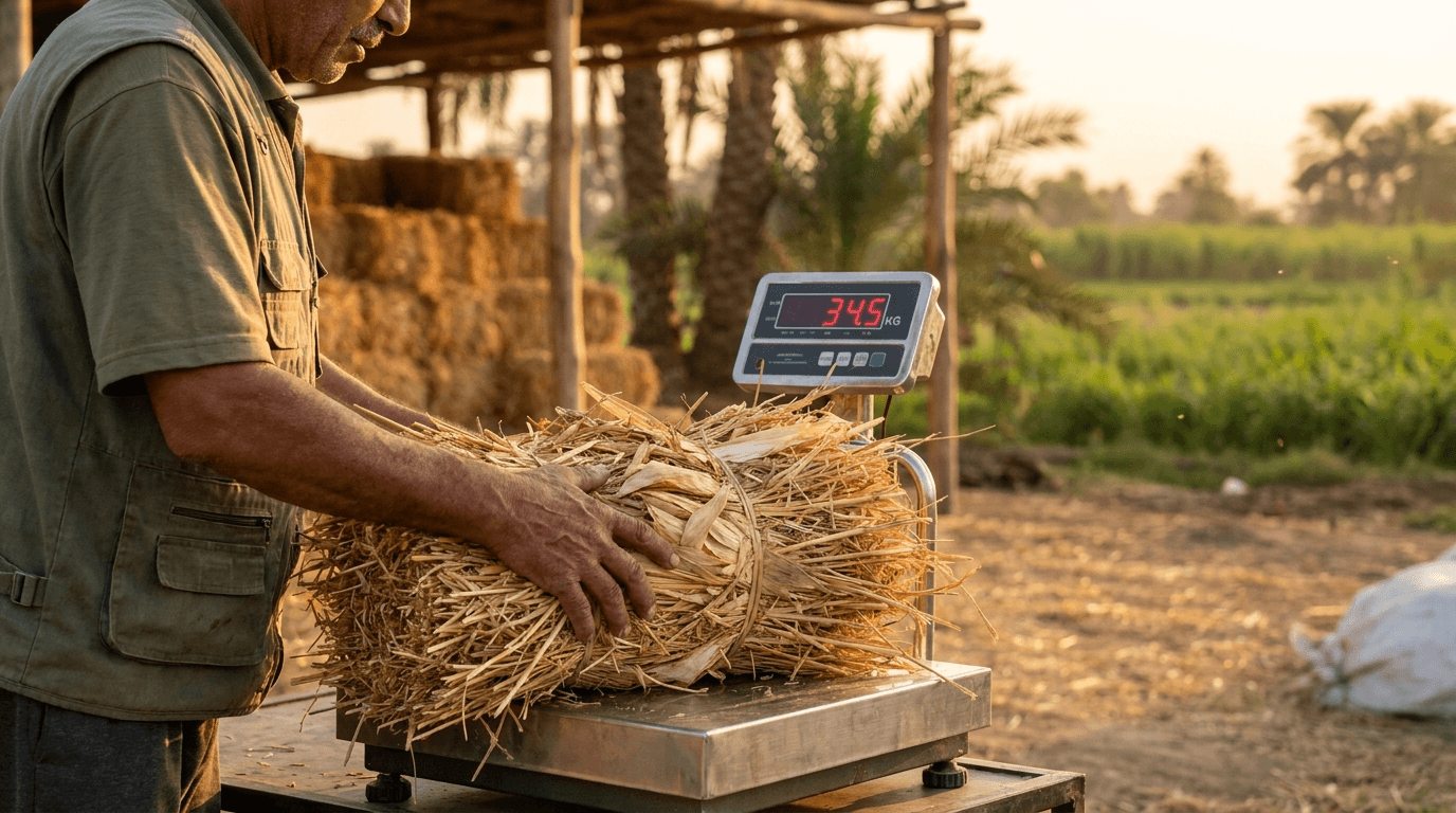 Crop residue being weighed at a collection point