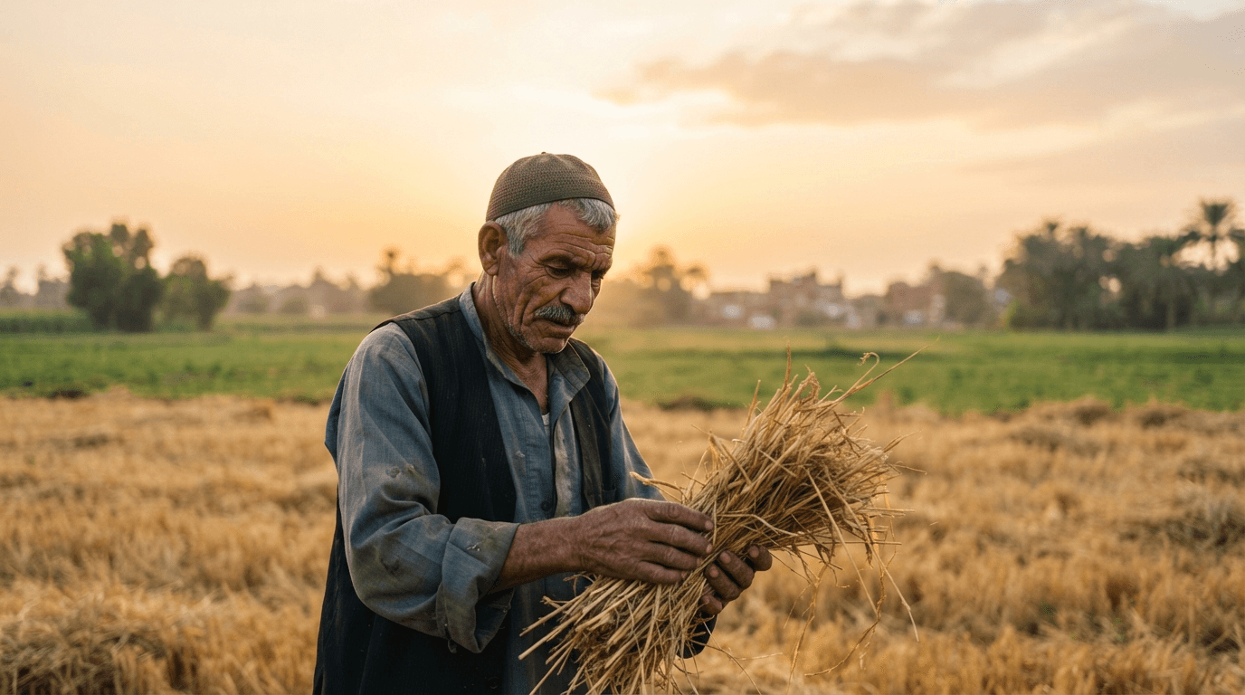 Farmer preparing crop residue for sale