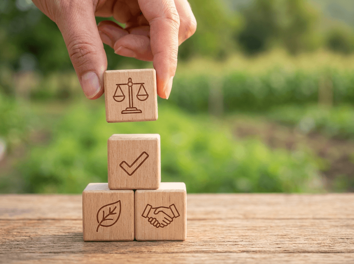 Small wooden blocks representing fair pricing and trust